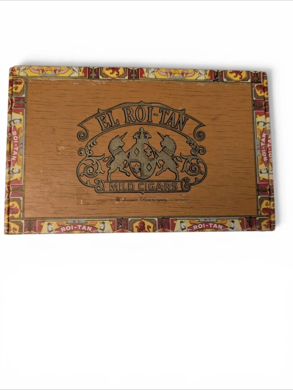 VINTAGE El Roi-Tan Cigar Box Decorative Red Yellow Brown Storage Container